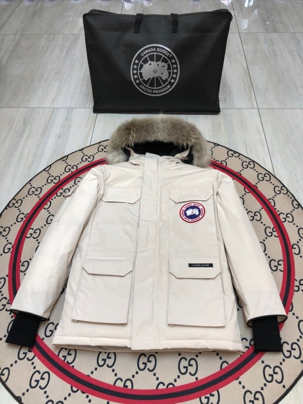 Canada Goose Expedition Cream Fur Hood Parka Jacket